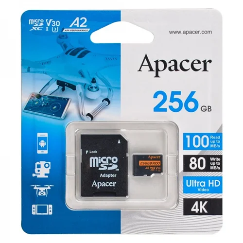 کارت حافظه موبایل و دوربین Apacer مدل AP256GMCSX10U8-R 100MB/s ظرفیت 256GB خشاب دار