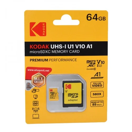 کارت حافظه موبایل KODAK مدل 64GB MicroSD U1 V10 A1 90MB/S 580X خشاب دار