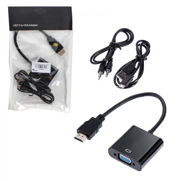 کابل تبدیل HDMI به VGA + کابل صدا + پاور دار (AUX) کی لینک (KLINK) مدل k-1210