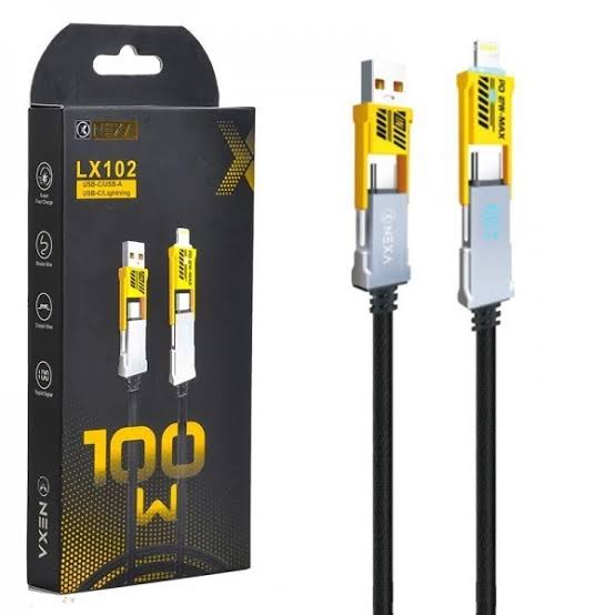کابل شارژ 100W برند NEXA مدل LX102 با سری تایپ سی و لایتنینگ و USB