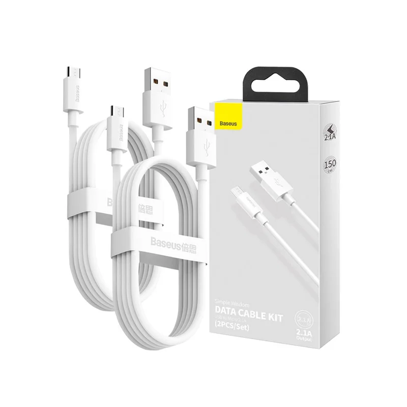 کابل USB به MicroUSB باسئوس طول 1.5 متر بسته 2 عددی مدل PB2928Z-P0A3