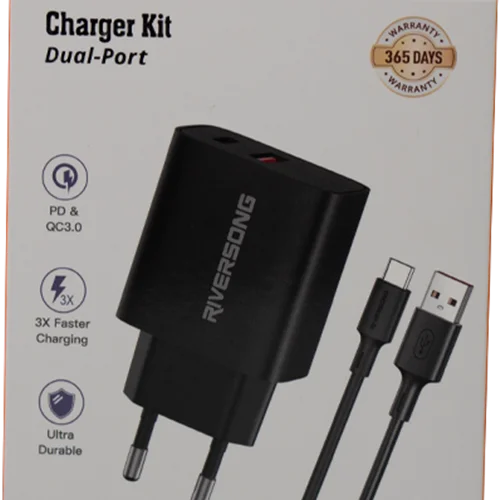 *شارژر 20 وات Riversong مدل SafeKub D12 CCM2 به همراه کابل Type-C