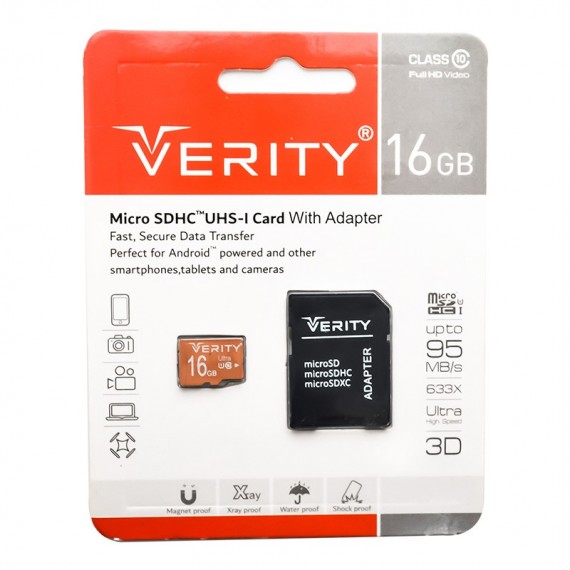 کارت حافظه موبایل وریتی (VERITY) مدل 16GB MicroSDHC 95MB/S خشاب دار