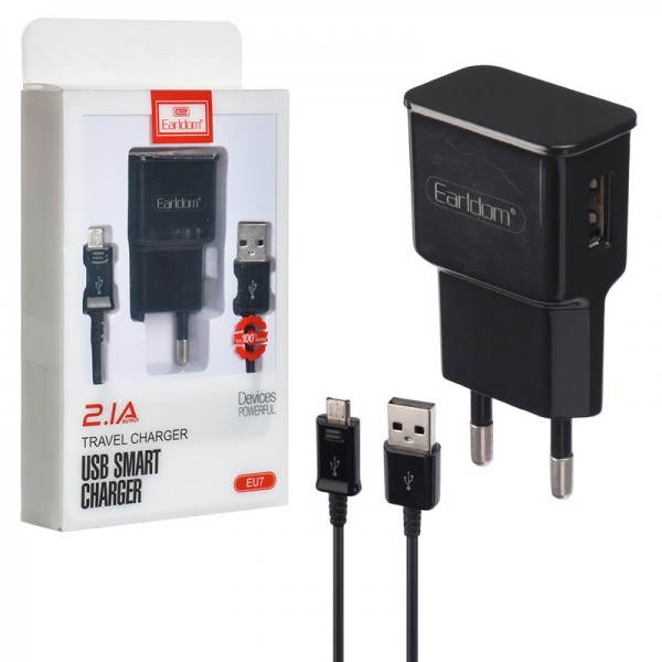 شارژر دیواری 10.5W + کابل اندروید (MicroUSB) ارلدام (Earldom) مدل ES-EU7
