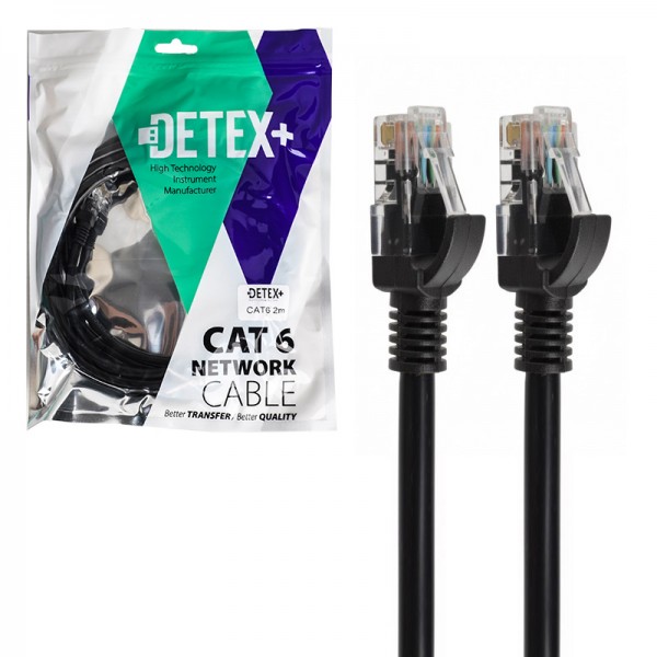 کابل شبکه CAT6 دیتکس پلاس (+DETEX) طول 2 متر کد 10054