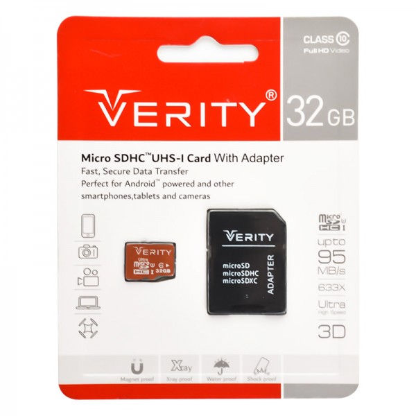 کارت حافظه موبایل وریتی (VERITY) مدل 32GB MicroSDHC 95MB/S خشاب دار