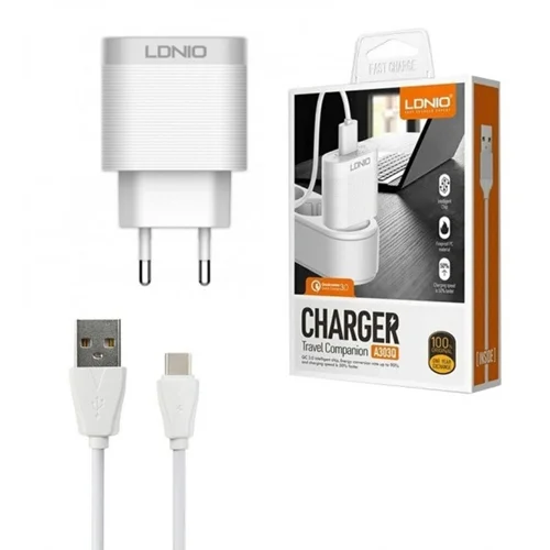 شارژر تک پورت 18W  (LDINIO) مدل A303Q همراه کابل تایپ سی /  Micro