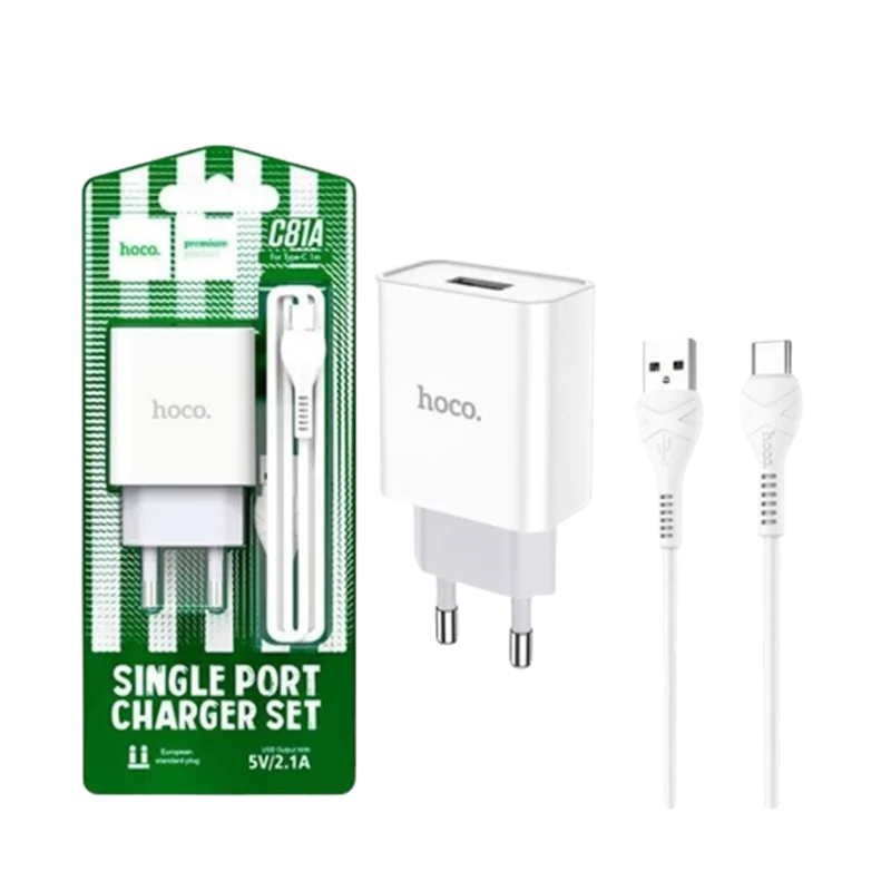 شارژر دیواری 10.5W با کابل تایپ سی hoco مدل C81A