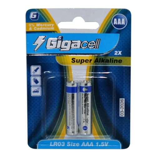 باتری نیم قلمی گیگاسل (Gigacell) مدل ALKALINE LR03 AAA2 (کارتی 2 تایی)