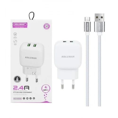 شارژر 12W دو پورت + کابل اندروید کلومن (Koluman) مدل KC-H505