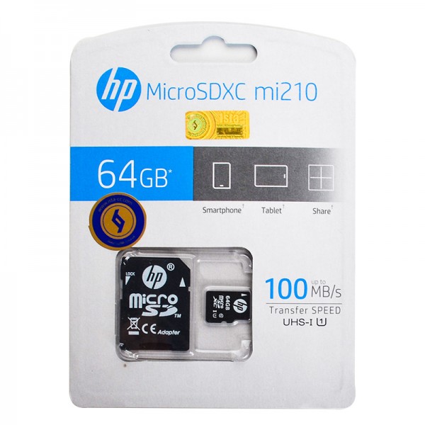 کارت حافظه موبایل و دوربین اچ پی (HP) 64GB MicroSDXC UHS-I mi210 100MB/S خشاب دار