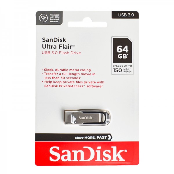 فلش مموری SanDisk مدل Ultra Flair usb3.0 ظرفیت 64 گیگابایت گارانتی آرمان تجارت
