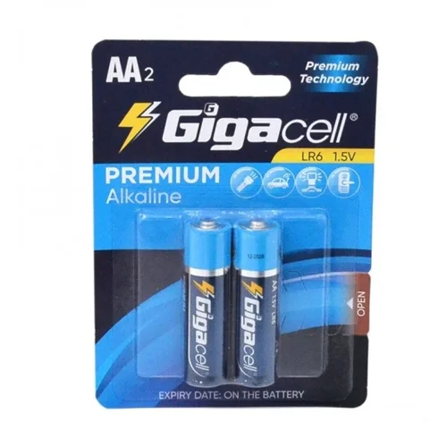 باتری قلمی گیگاسل (Gigacell) مدل Premium Alkaline LR6 AA (کارتی 2 تایی)