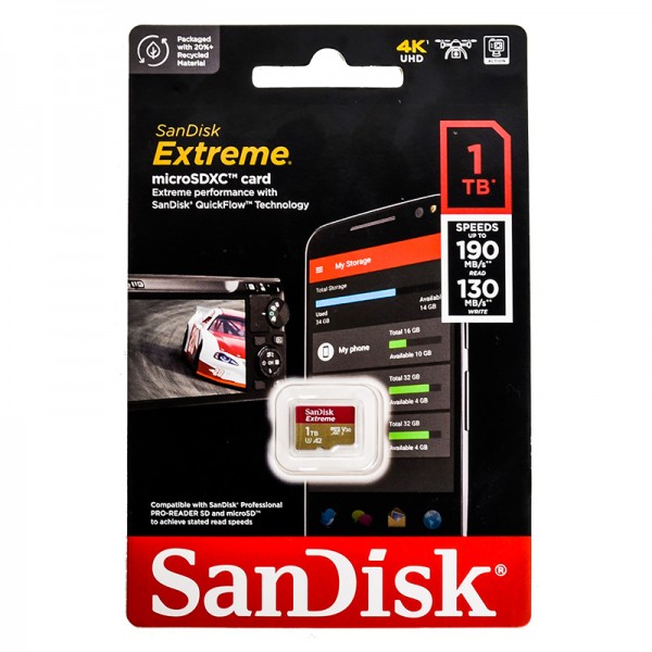 کارت حافظه موبایل و دوربین SanDisk مدل 1TB Extreme MicroSDXC 190MB/S A2 V30 گارانتی سورین
