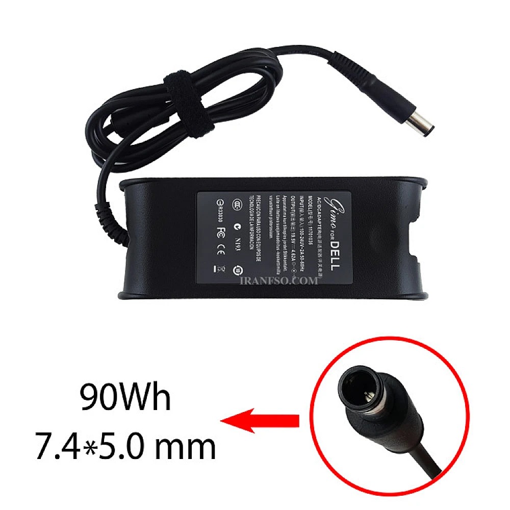 شارژر لپ تاپ دل 19.5V / 4.62A ضخیم (5.0*7.4 میلیمتر) کد 1123