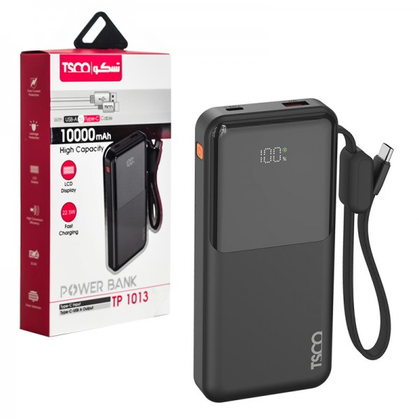 پاوربانک + کابل همراه تسکو (TSCO) مدل TP 1013 ظرفیت 10000mAh (گارانتی تسکو)