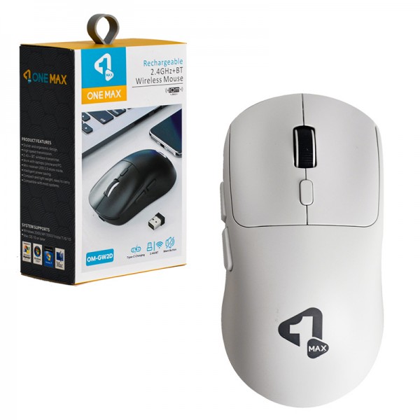 ماوس بی سیم / بلوتوث شارژی وان مکس (ONE MAX) مدل OM-GW2D (مشکی و سفید)