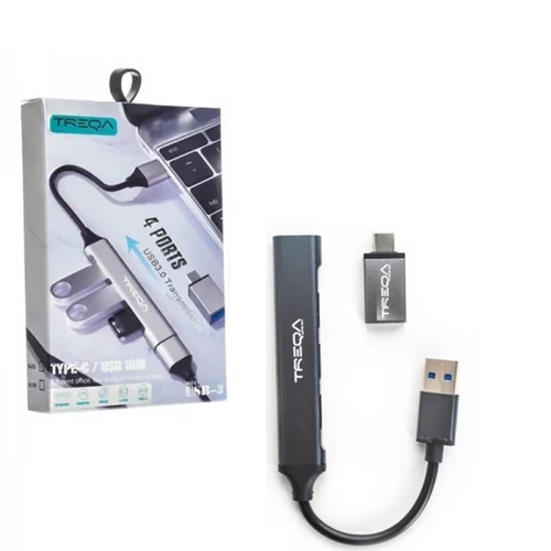 هاب 4 پورت و تبدیل تایپ سی ترکا (TREQA) مدل USB-3