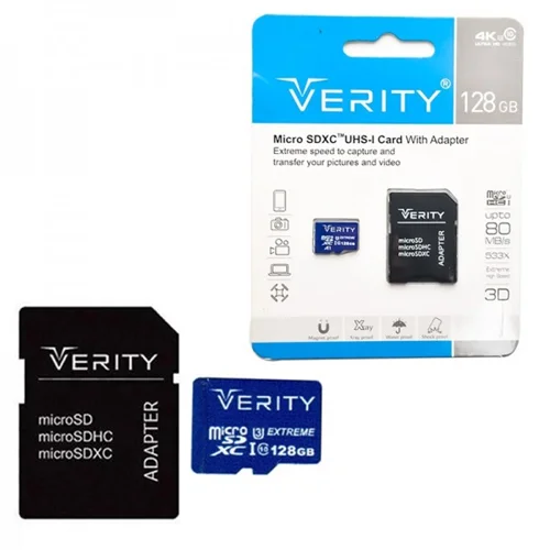 کارت حافظه موبایل VERITY مدل MicroSDXC 80MB/S ظرفیت 128GB خشاب دار