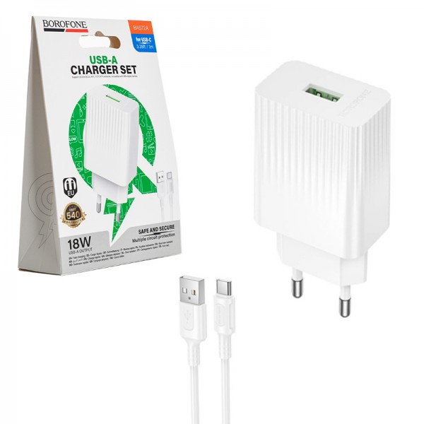 شارژر دیواری 18W + کابل Type-C بروفون مدل BAS72A